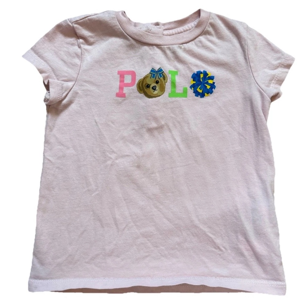 Ralph Lauren 18 Month Girl’s Shirt Polo Logo With Bear Pale Pink 3 Buttons Back